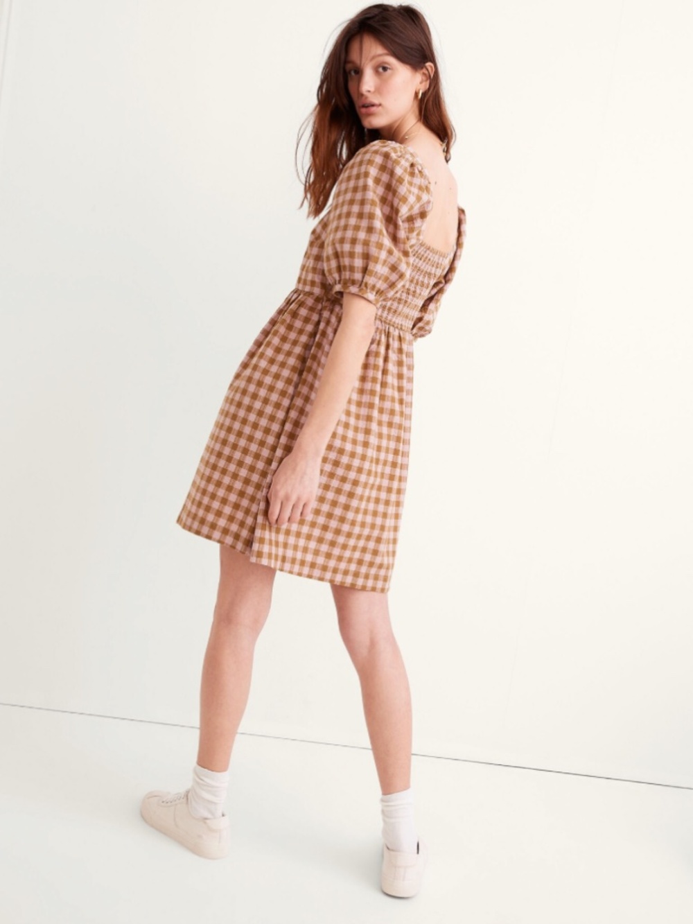 Madewell Pink Green Gingham Square Neck Puff Sleeve Dress XL Cottagecore - Picture 4 of 12